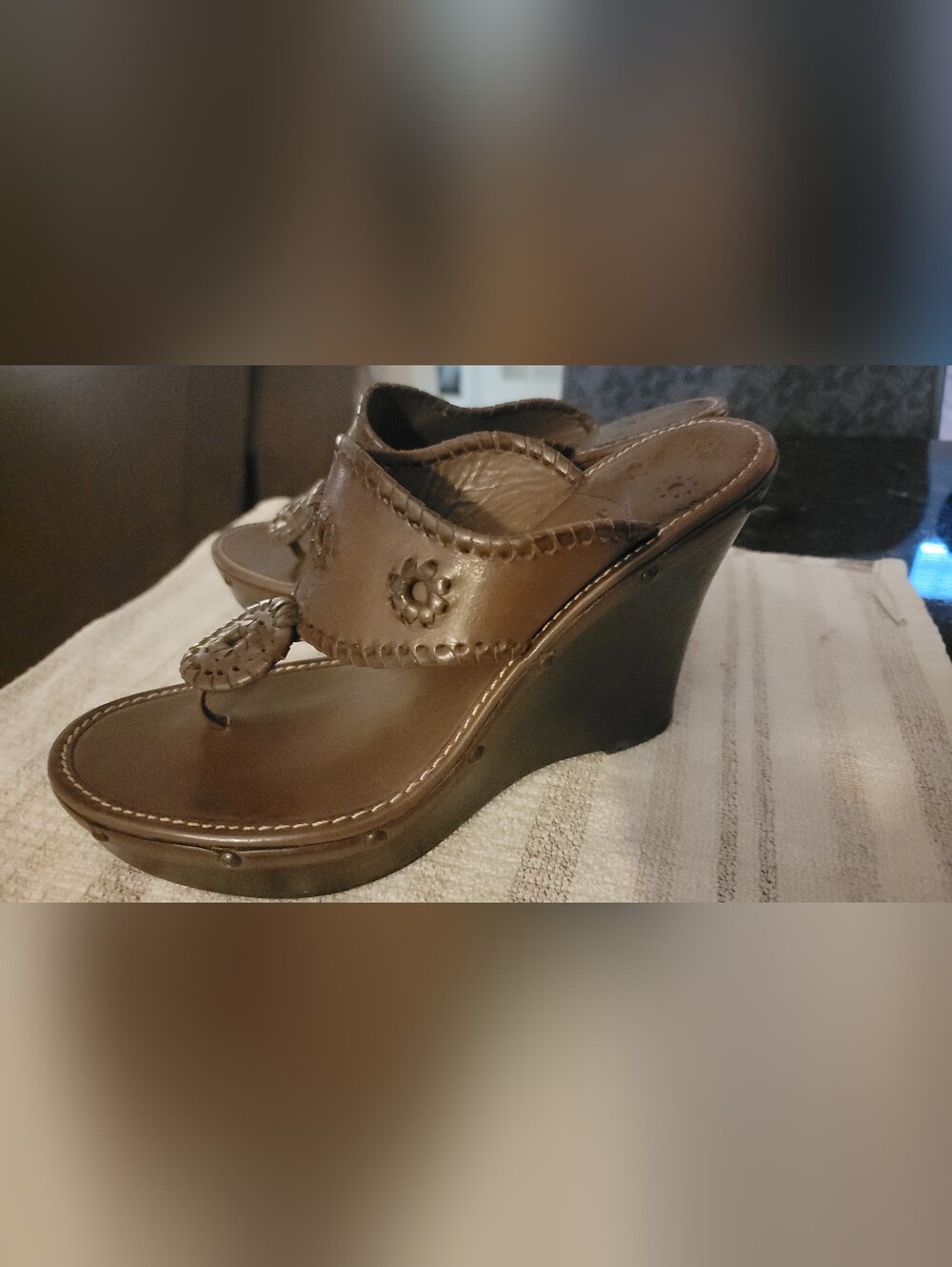 Jack Rogers Women's Brown Wedge Sandals with Floral Accent